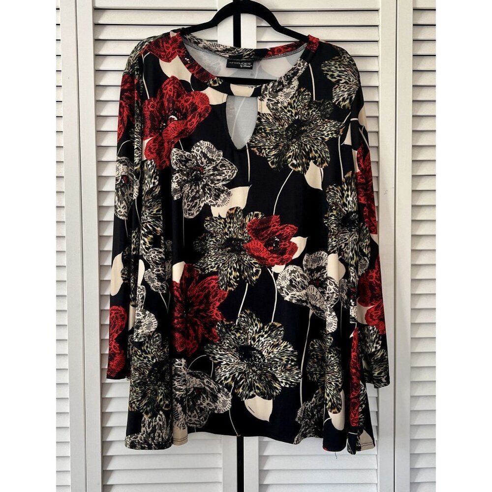 Attitudes by Renee Long Sleeve Swing Top With‎ Keyhole Neck A298647 2X